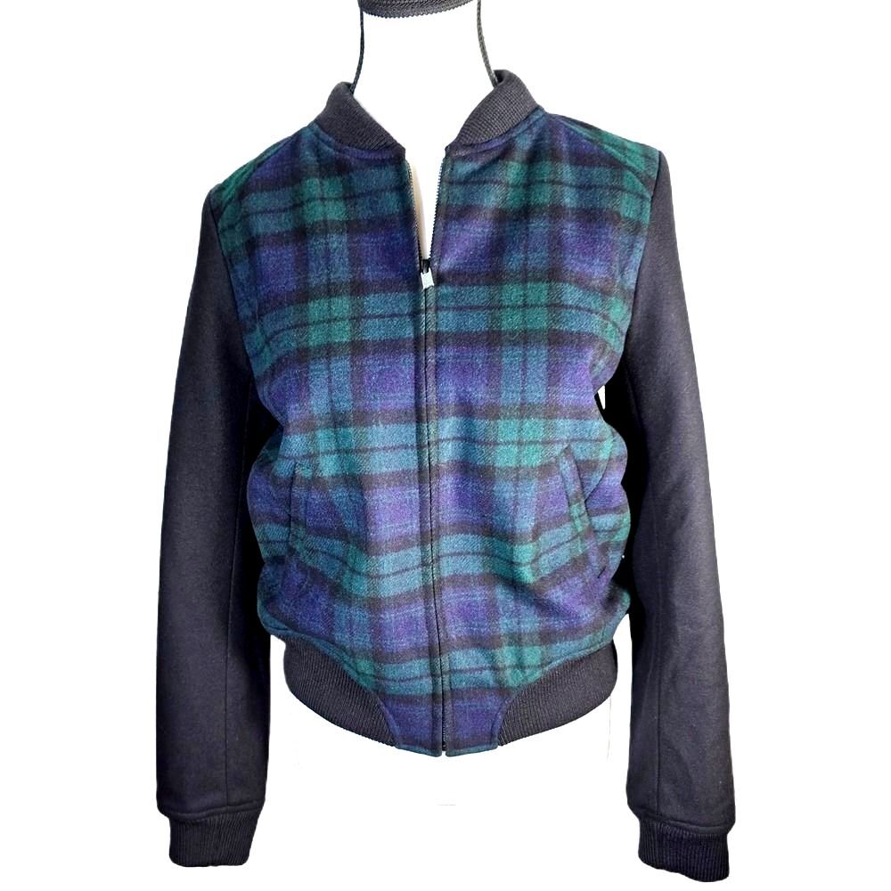 Comptoir des Cotonniers Womens XS Blackwatch Wool Plaid Bomber Jacket Verna